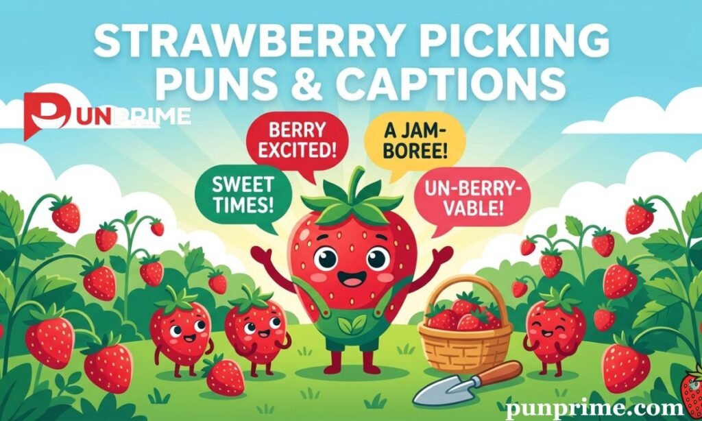 Strawberry picking puns & captions